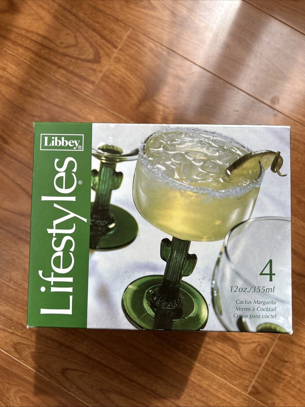 4 New Libbey Lifestyles Green Cactus Saguaro Margarita Glasses 12 Oz In Box